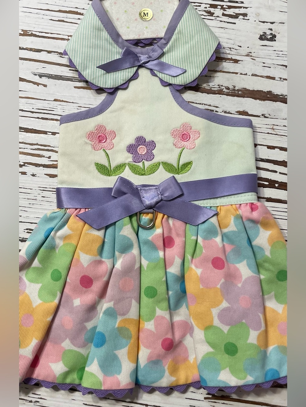 Pastel Floral Dog Dress with Purple Bow
Large